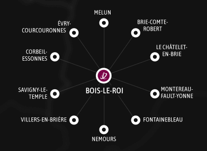 Carte des villes autour de Bois-le-Roi.